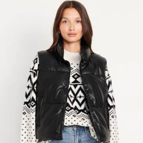 Old Navy Jackets & Blazers - Black Faux Leather Puffer Vest